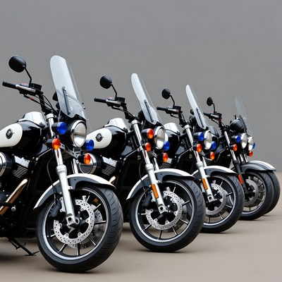 Row of Parked Police Motorcycles