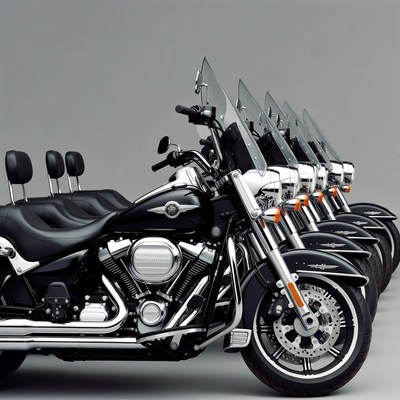 Row of Black Harley-Davidson Motorcycles