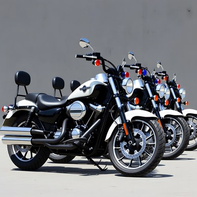 Row of Police Motorcycles Parked
