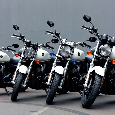 Row of White Police Motorcycles