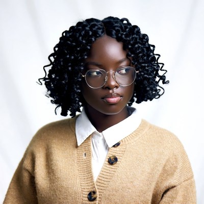 African-American woman in glasses and sweater