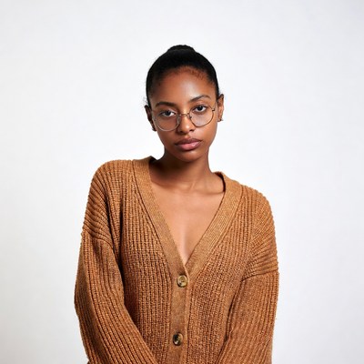 African-American woman in brown cardigan