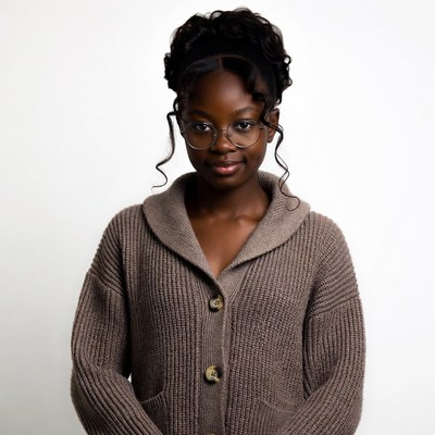 African-American girl in glasses and sweater
