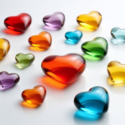 Colorful Transparent Glass Hearts