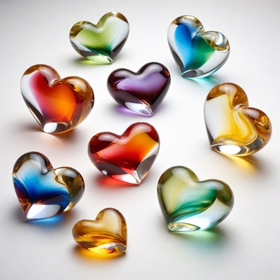 Colorful Glass Heart Sculptures