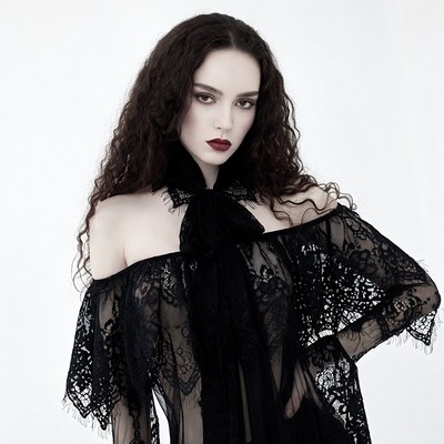 Woman in black lace gothic dress
