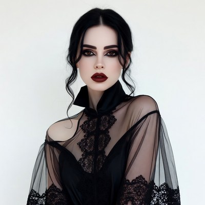 Gothic woman in black lace dress