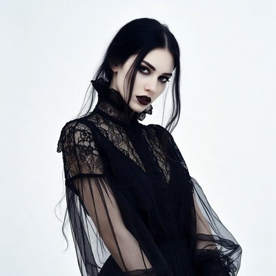 Gothic woman in black lace dress