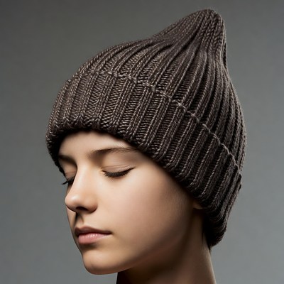 Girl wearing brown knit beanie hat