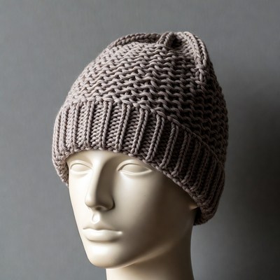 Gray knit beanie on mannequin head