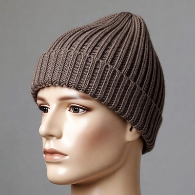 Man wearing brown knit beanie hat