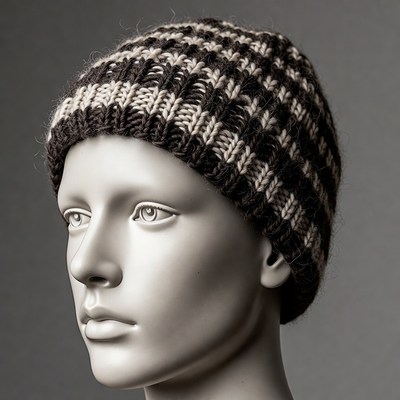 Knitted Black White Beanie on Mannequin