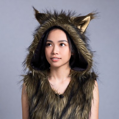 Asian woman in wolf fur hood