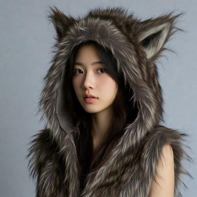 Asian girl in wolf hood