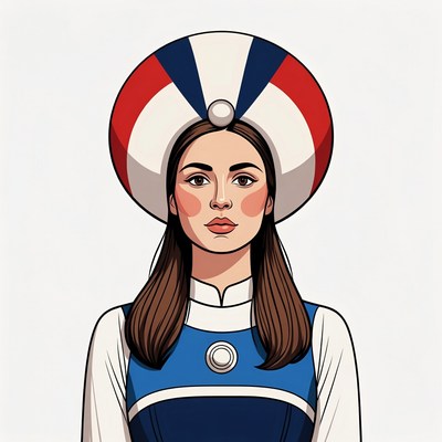 Woman in Traditional Red White Blue Headdress