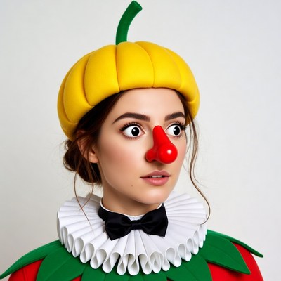 Woman in pumpkin clown costume