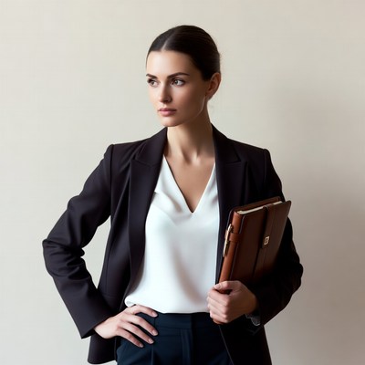 Business woman holding leather folder