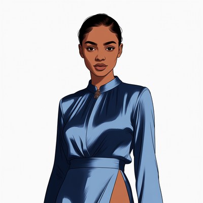 African-American woman in blue satin dress