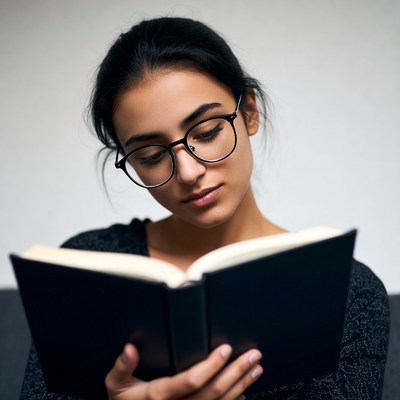 Young woman reading book