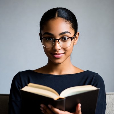 African-American woman reading book