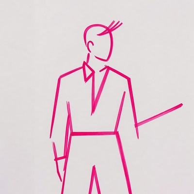 Pink line art man holding pointer