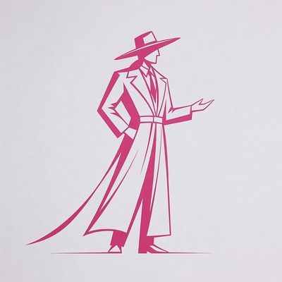 Silhouette man in trench coat and hat