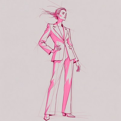 Fashion illustration of woman in pink suit