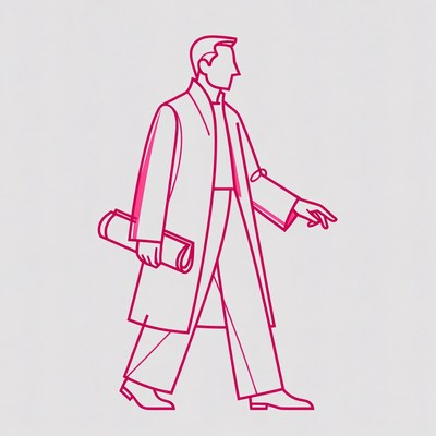 Man walking with rolled paper