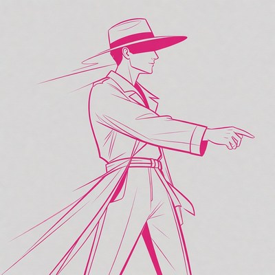 Man in hat pointing with trench coat
