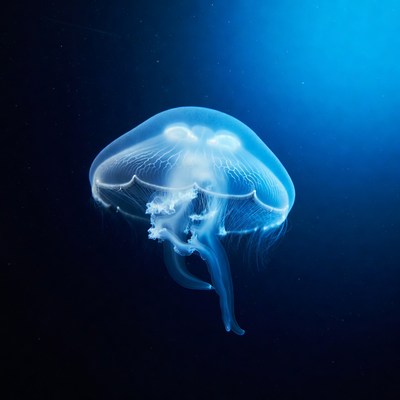 Transparent jellyfish in blue water