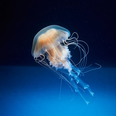 Glowing Jellyfish in Dark Blue Water