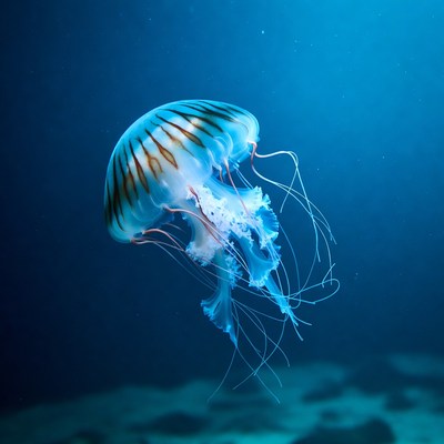 Blue Striped Jellyfish Underwater