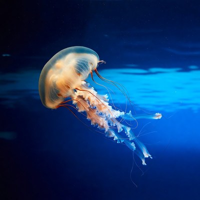 Glowing Jellyfish in Dark Blue Water