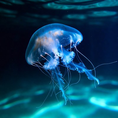 Blue jellyfish floating underwater