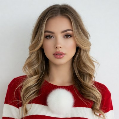 Woman in red white Santa sweater