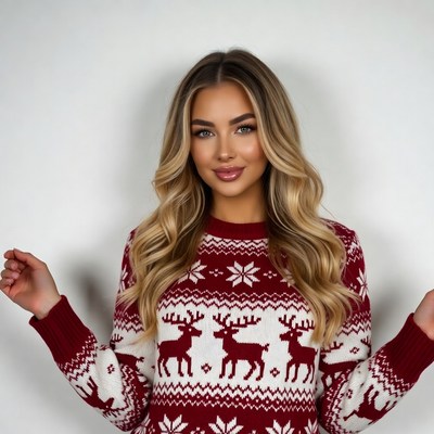 Woman in reindeer Christmas sweater