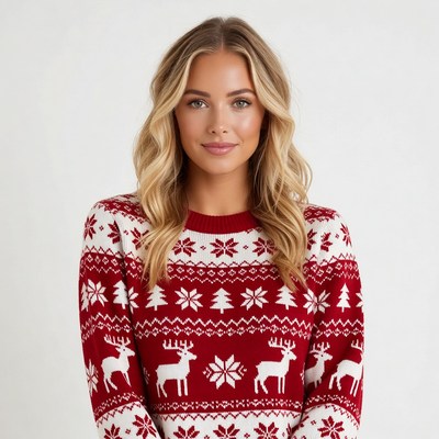 Woman in red Christmas sweater