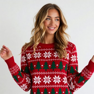 Woman in red Christmas sweater