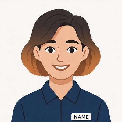 Smiling Asian woman in blue uniform