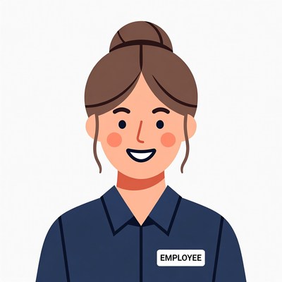 Smiling woman with employee badge