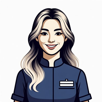 Smiling Asian woman in blue uniform