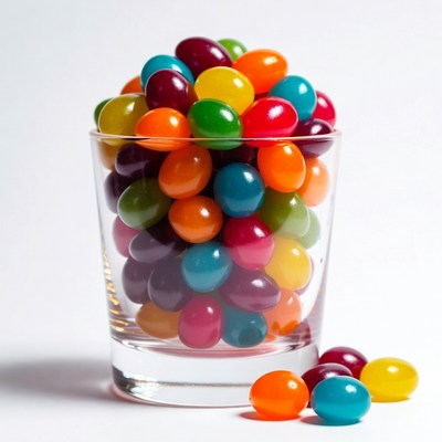 Colorful Jelly Beans in Glass