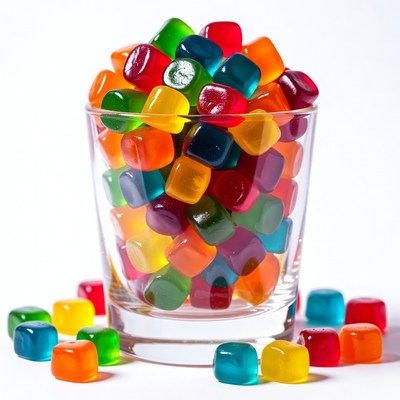 Colorful gummy candies in glass