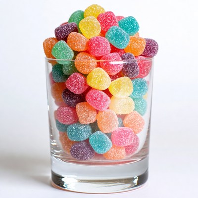 Colorful Gummy Candies in Glass