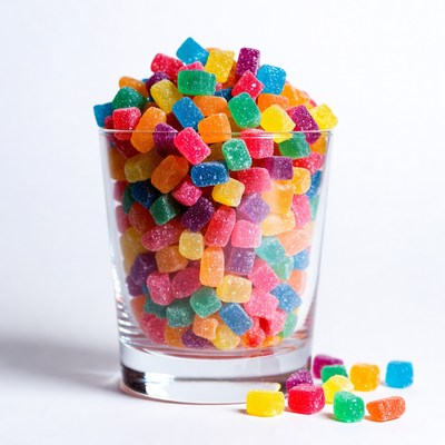 Colorful Gummy Candy in Glass