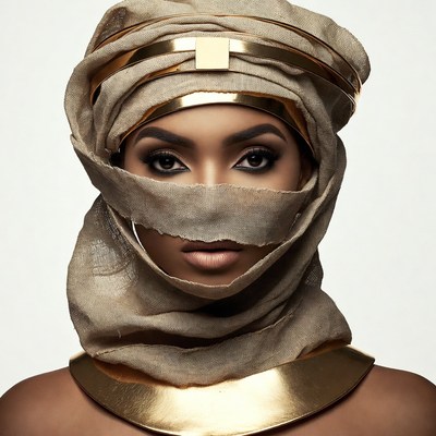 African woman in gold turban headwrap