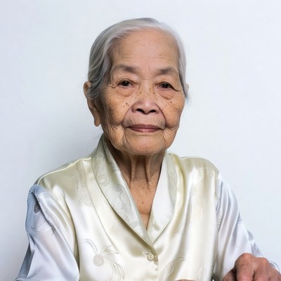 Elderly Asian woman in silk blouse