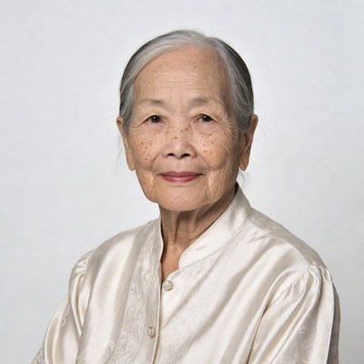 Elderly Asian woman in silk blouse