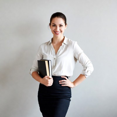 Smiling woman holding books