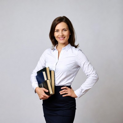 Woman holding books in office attire